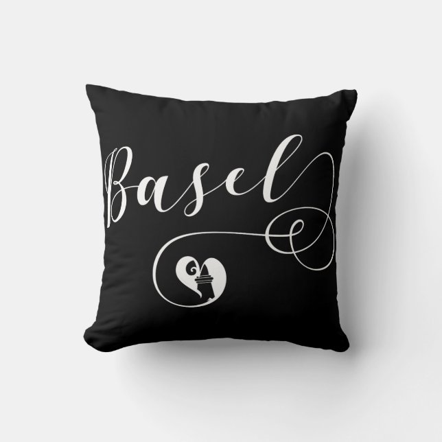 Basel Flag Heart, Switzerland, Basle Throw Pillow (Front)