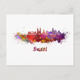 Basel skyline in watercolor postcard