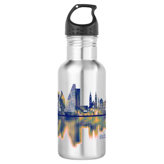 Basel Skyline Stainless Steel Water Bottle (Front)