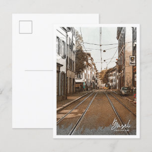 Basel Switzerland Beautiful Color Sketch City Postcard