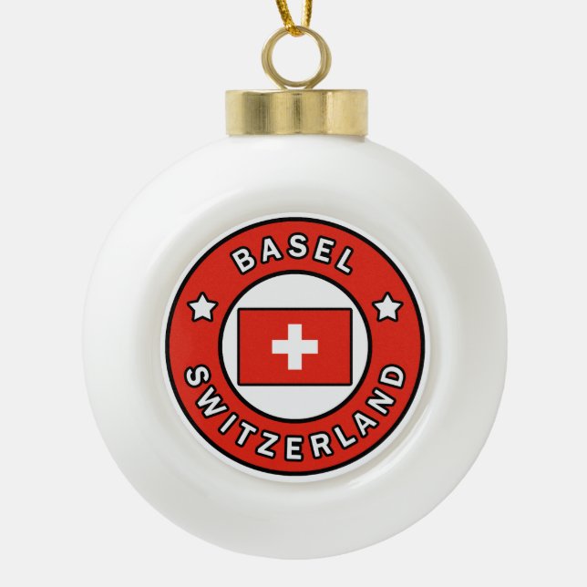 Basel Switzerland Ceramic Ball Christmas Ornament (Front)