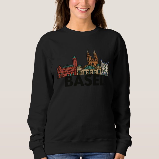 Basel Switzerland City Skyline Silhouette Outline  Sweatshirt (Front)