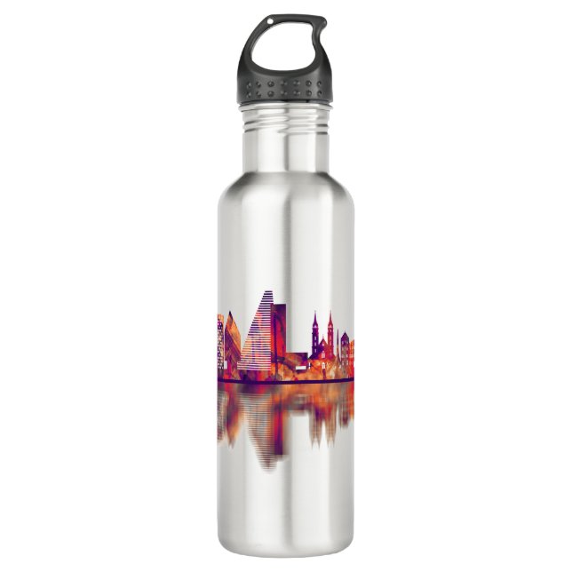 Basel Switzerland Skyline Stainless Steel Water Bottle (Front)