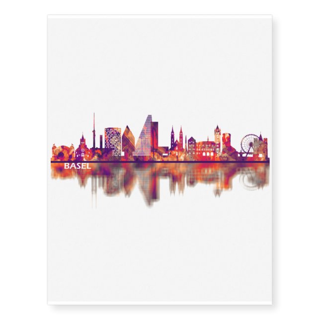 Basel Switzerland Skyline Temporary Tattoos (Front)