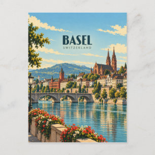 Basel Switzerland Vintage Travel Art Postcard