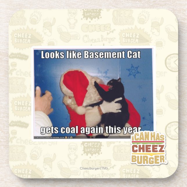 Basement Cat gets coal Drink Coaster (Front)