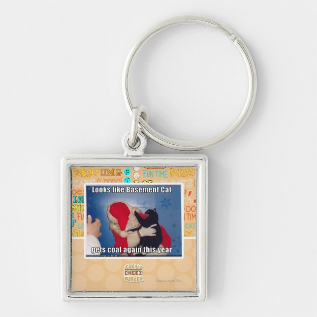 Basement Cat gets coal Keychain (Front)