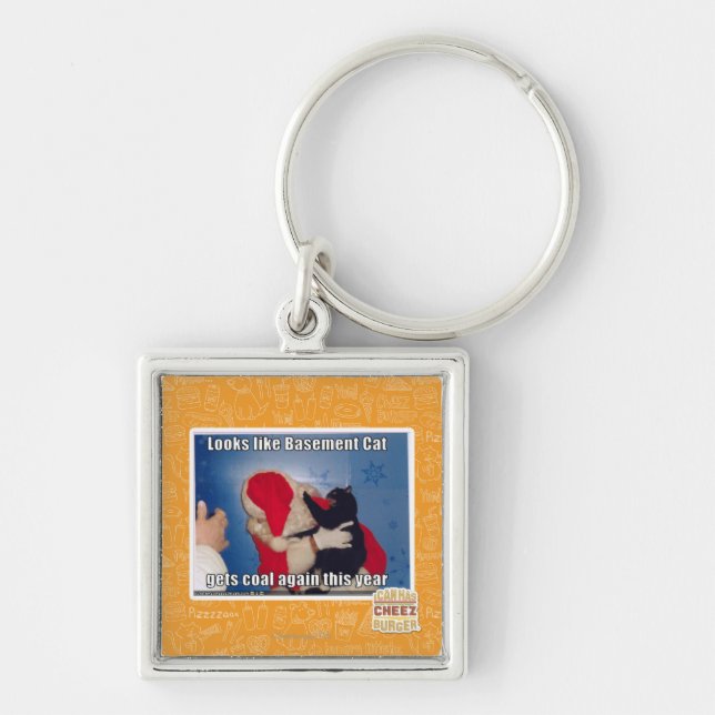 Basement Cat gets coal Keychain (Front)