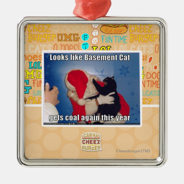 Basement Cat gets coal Metal Ornament (Front)
