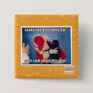 Basement Cat gets coal Pinback Button