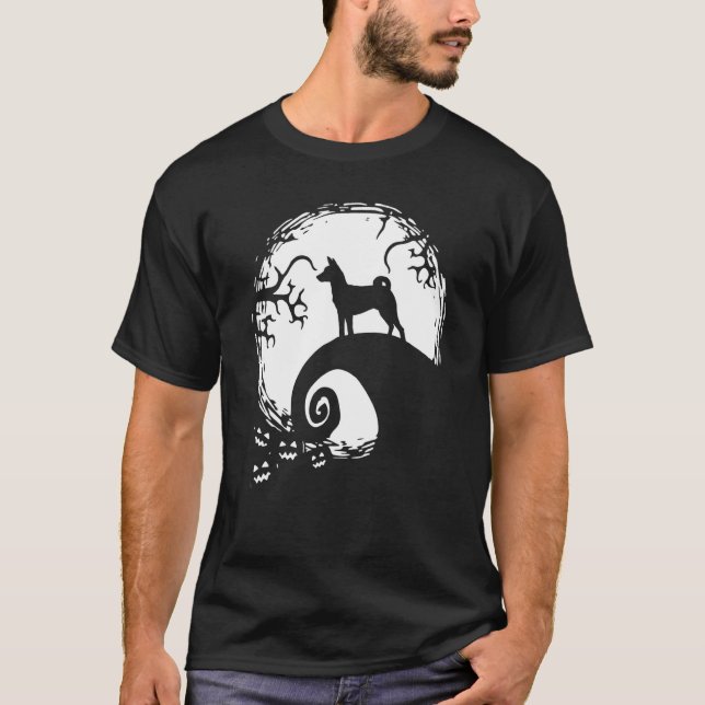 Basenji And Moon Halloween T-Shirt (Front)