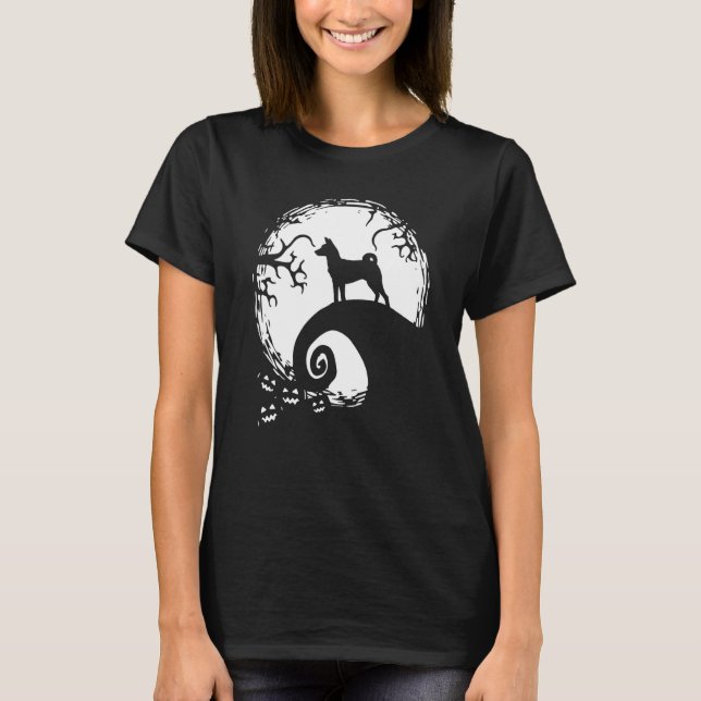 Basenji And Moon Halloween T-Shirt (Front)