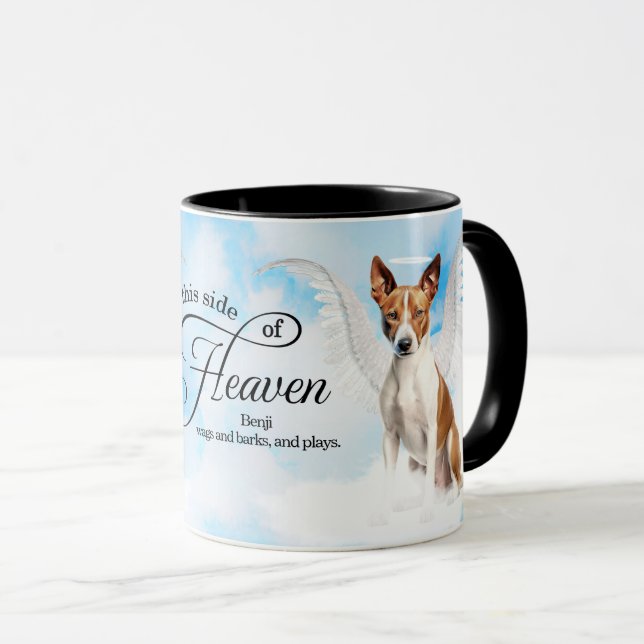 Basenji Angel Dog Heaven Personalized Memorial Mug (Front Right)