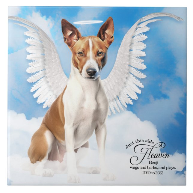 Basenji Angel Dog Personalized Pet Memorial Ceramic Tile (Front)