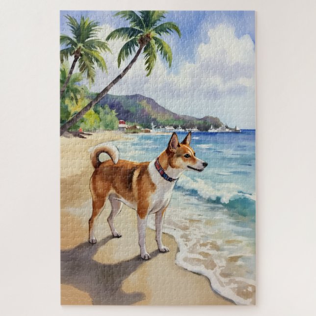 Basenji Beach Curiosity Scene Jigsaw Puzzle (Vertical)