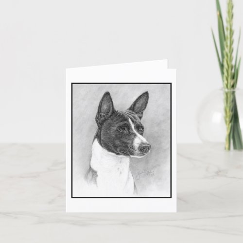 Basenji Black and White Drawing Thank You Card