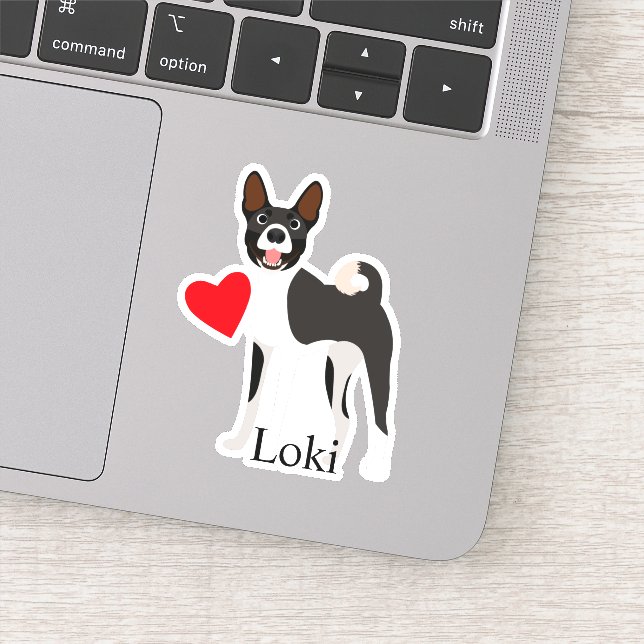Basenji Black and White Personalized Name Cute Sticker (Detail)