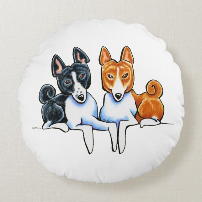 Basenji Buds Round Pillow (Front)