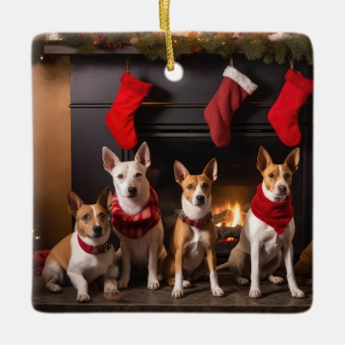 Basenji by the Fireplace Christmas Ceramic Ornament