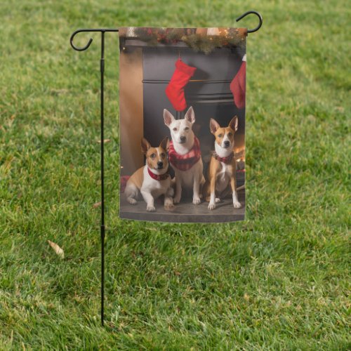 Basenji by the Fireplace Christmas Garden Flag