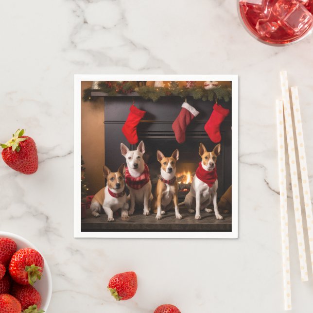 Basenji by the Fireplace Christmas Napkins (Insitu)