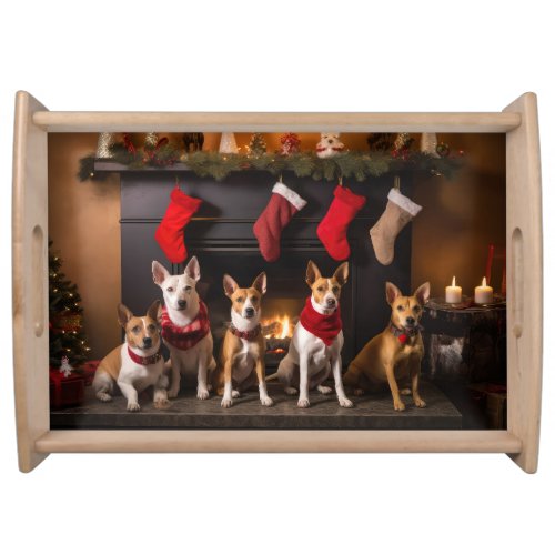 Basenji by the Fireplace Christmas Serving Tray