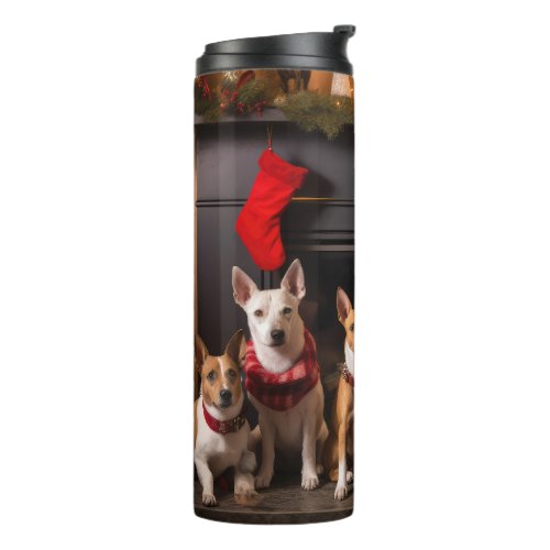 Basenji by the Fireplace Christmas Thermal Tumbler