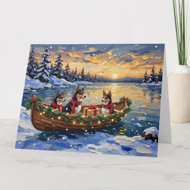 Basenji Christmas Boat Holiday Card (Front)