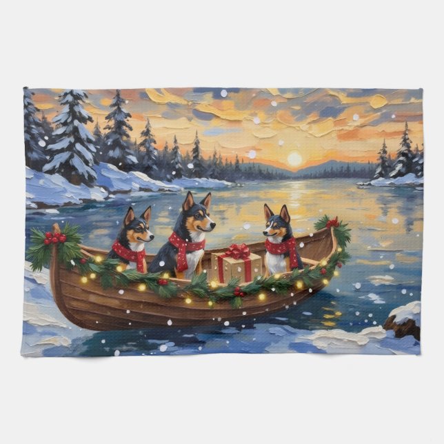 Basenji Christmas Boat Holiday Kitchen Towel (Horizontal)