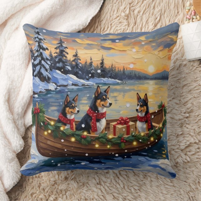 Basenji Christmas Boat Holiday Throw Pillow (Blanket)