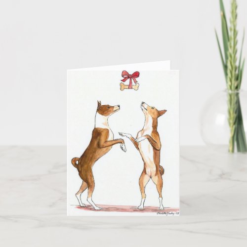 Basenji Christmas Dance Dog Art Note Card