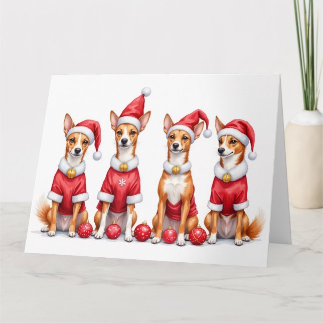 Basenji Christmas Dress Santa Hat Card (Front)
