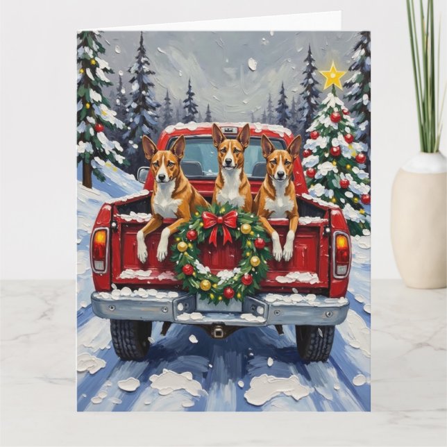 Basenji Christmas Red Truck Holiday Card (Front)