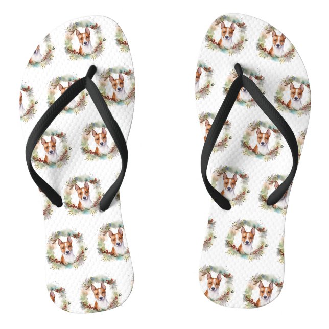Basenji Christmas Wreath Festive Pup Flip Flops (Footbed)
