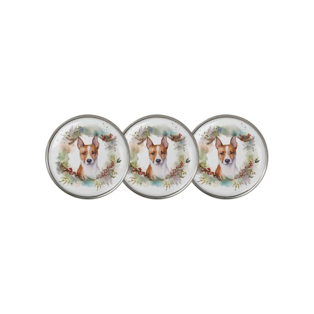 Basenji Christmas Wreath Festive Pup Golf Ball Marker (3 Up)