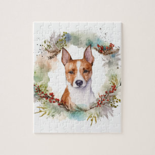 Basenji Christmas Wreath Festive Pup Jigsaw Puzzle