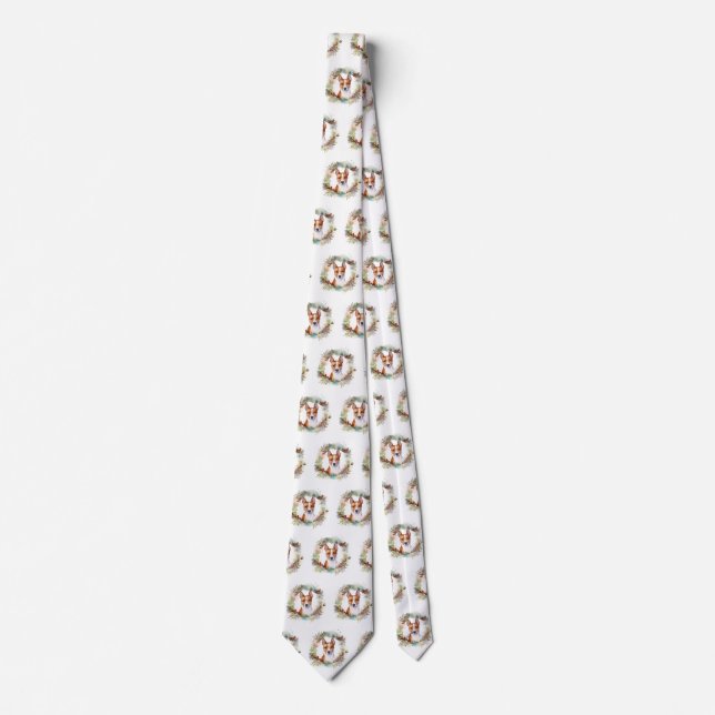 Basenji Christmas Wreath Festive Pup Neck Tie (Front)
