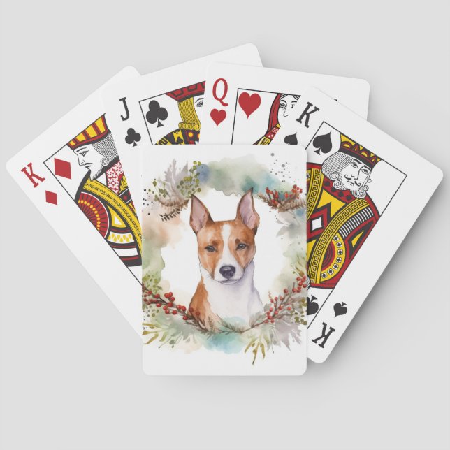 Basenji Christmas Wreath Festive Pup Poker Cards (Back)