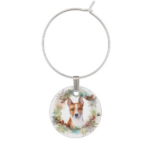 Basenji Christmas Wreath Festive Pup Wine Charm