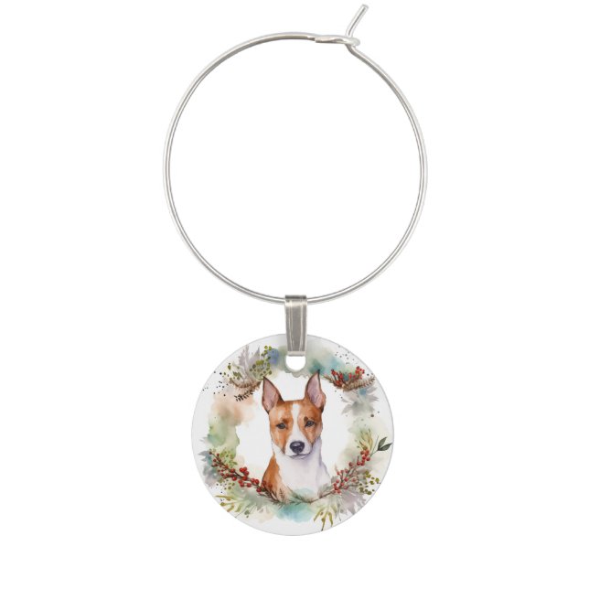 Basenji Christmas Wreath Festive Pup Wine Charm (First Charm)