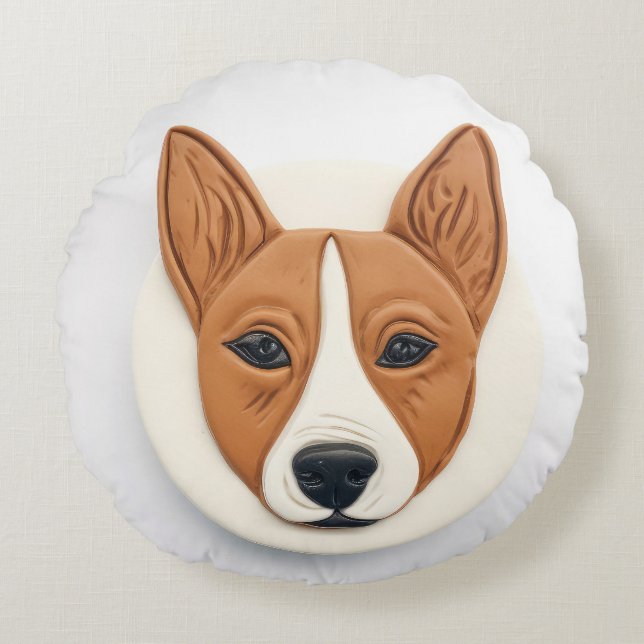 Basenji Dog 3D Inspired Round Pillow (Front)