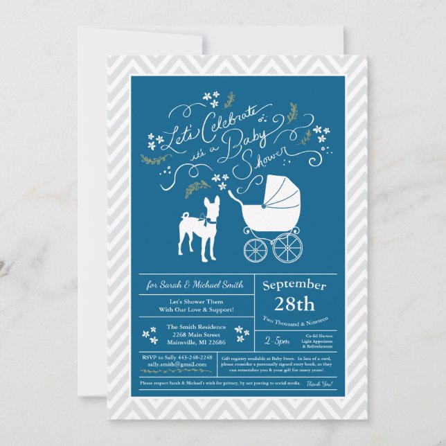 Basenji Dog Baby Shower Boy Blue Invitation (Front)