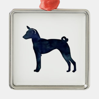Basenji Dog Black Watercolor Silhouette Metal Ornament
