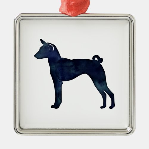 Basenji Dog Black Watercolor Silhouette Metal Ornament