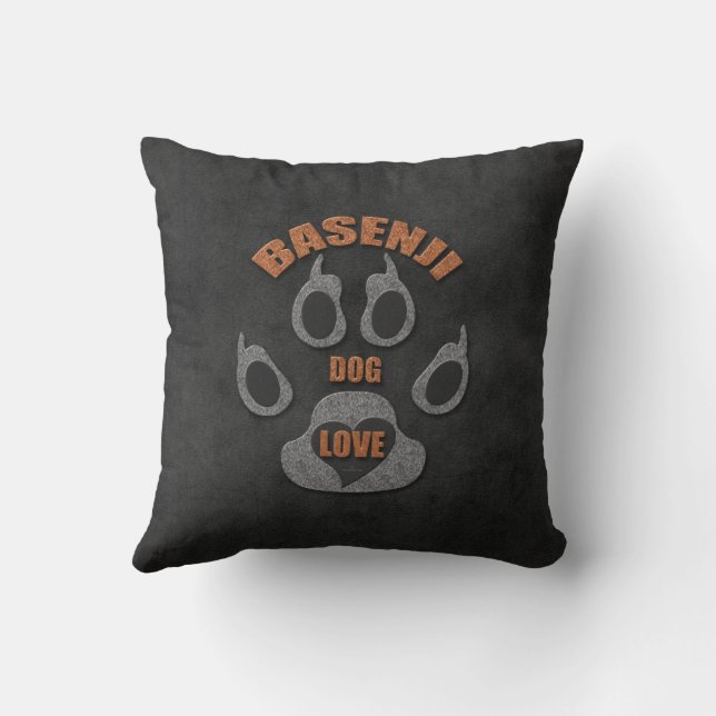 Basenji Dog Breed Deep Gray and Brown Paw Throw Pillow (Back)