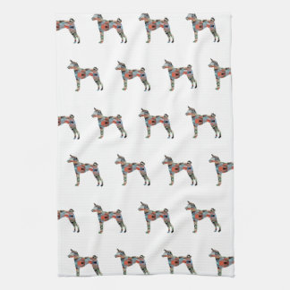 Basenji Dog Breed Geo Silhouette Plaid Kitchen Towel