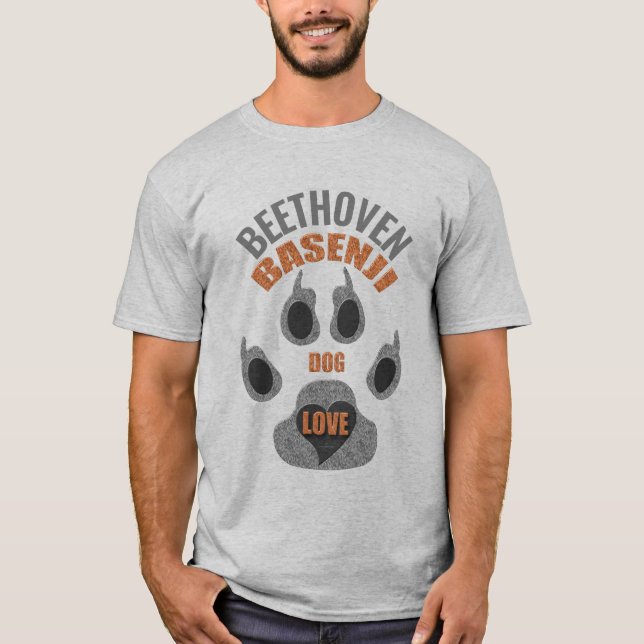 Basenji Dog Breed Love with Name Paw T-Shirt (Front)