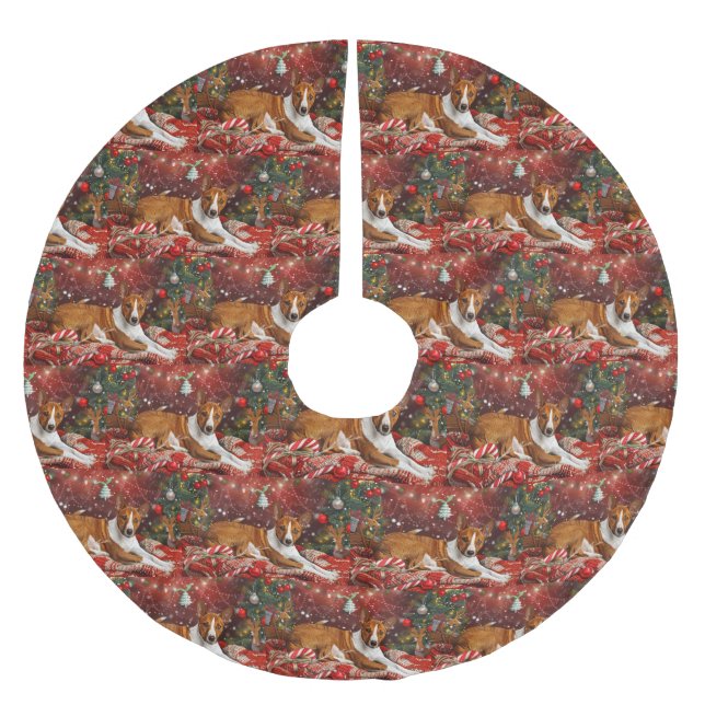 Basenji Dog Christmas Festive  Brushed Polyester Tree Skirt (Front)