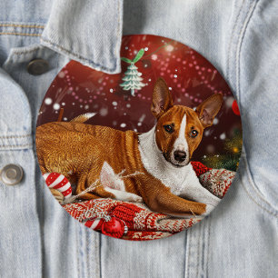 Basenji Dog Christmas Festive Button