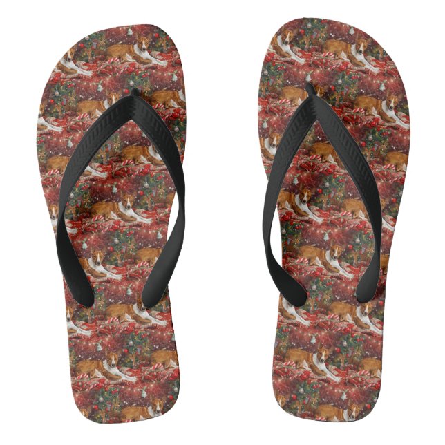 Basenji Dog Christmas Festive  Flip Flops (Footbed)